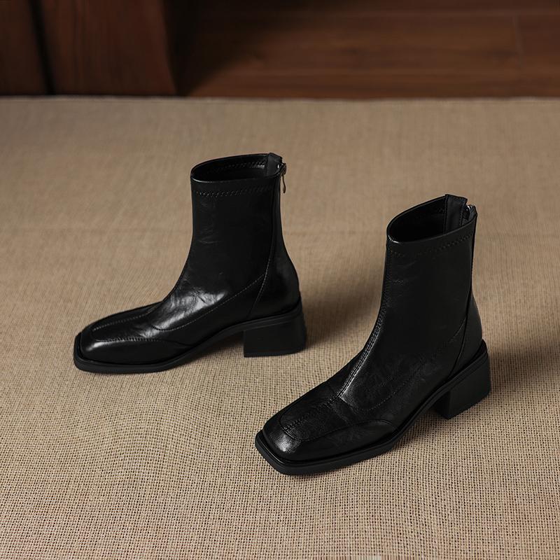 Krazing Pot Microfiber Winter Square Toe Modern Size 33 Boots Size 43 Zipper Fashion Ankle Boots