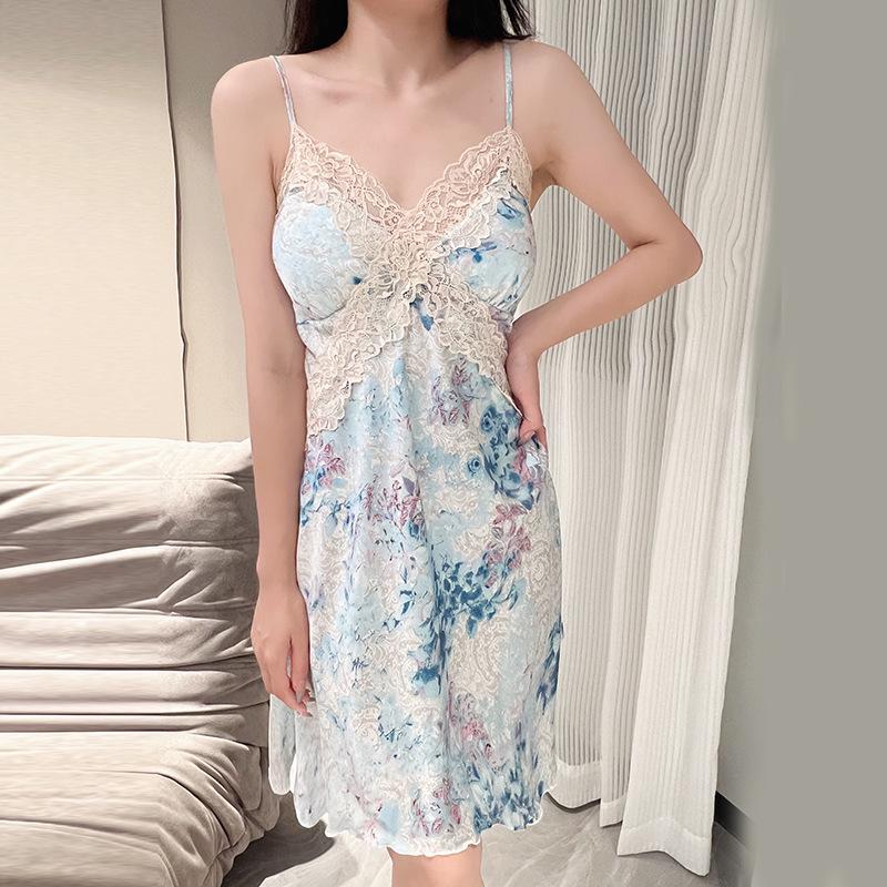 Women's Ice Silk Lace Pajama Set - Camisole & Shorts for Spring/Summer/Autumn