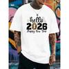 European Sizes Men'S T-Shirt, Hello 2026, Happy New Year Double-Sided Print Fashionable Short Sleeve