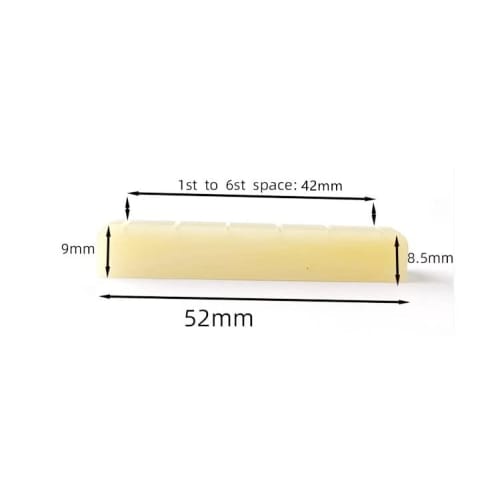 Unbleached, general-purpose grooved shaped nut (shaped nut) made of cow bone for classical guitars, 52mm wide