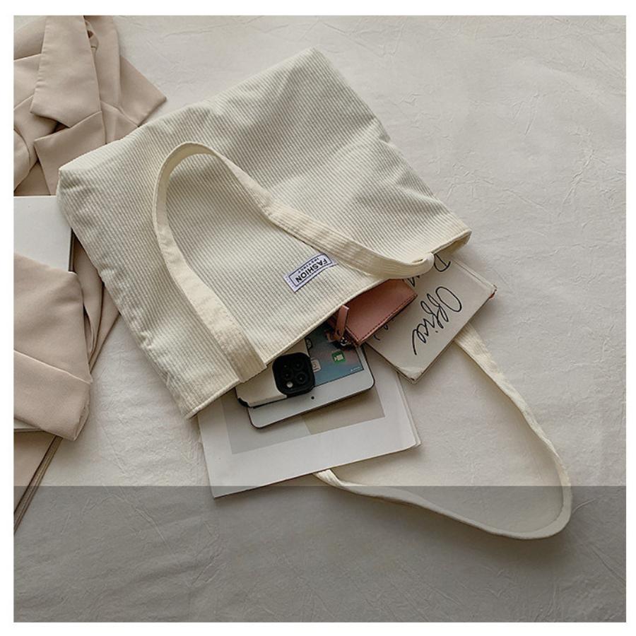 Korean Style Cotton Tote Bag for Women Solid Color Large Capacity Handbag Fashionable Casual Shoulder Purse CLE