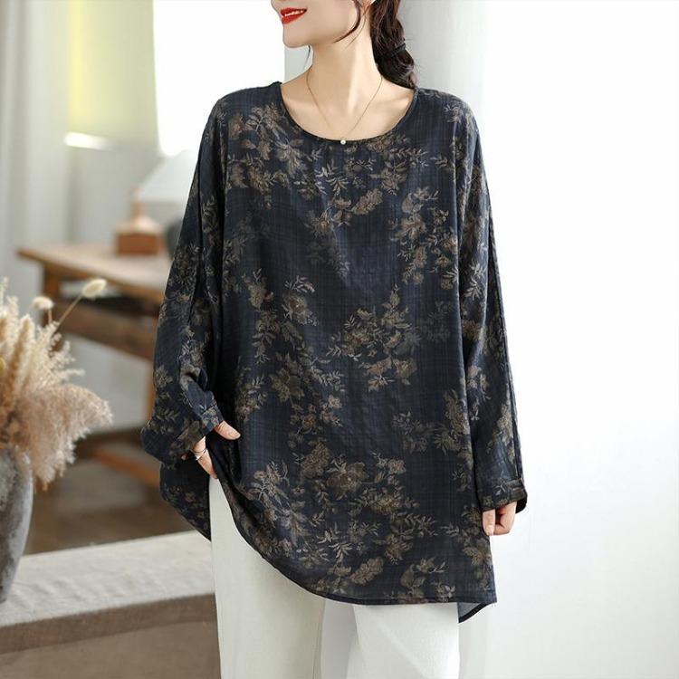 New Autumn Plus Size T Shirt Women Oversize Loose Casual O Neck Tops Tees Floral Print Shirts