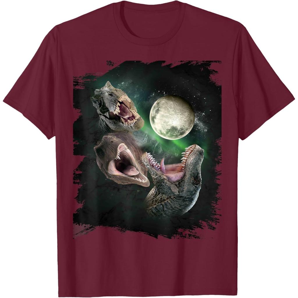 Dinosaur Howling Moon Graphic Tshirt Men S Casual Crew Neck Cotton Tee