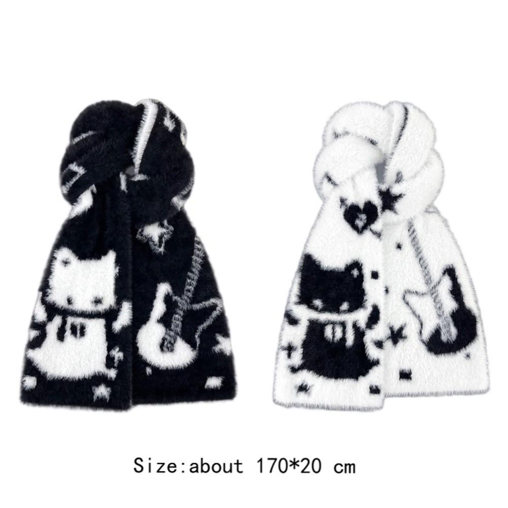 Warm Mink Wool Scarf Black White Shawl Wrap Cute Winter Scarf Women
