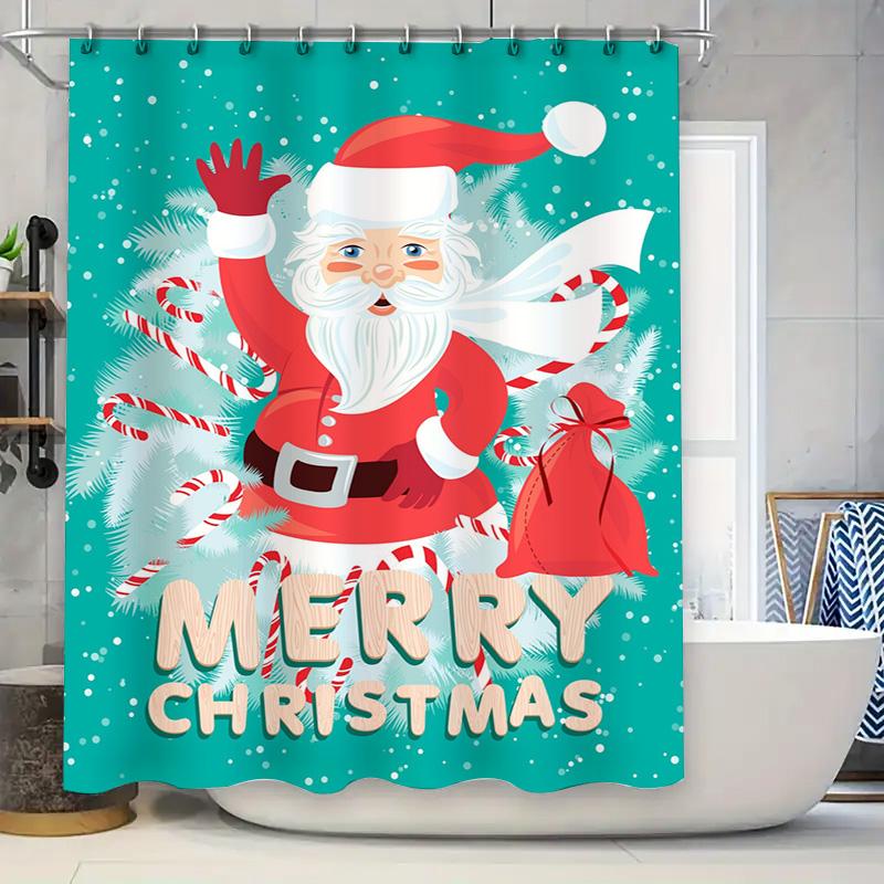 Tu Christmas Shower Curtain Merry Christmas Holiday Decor Festive Xmas Bathroom Fabric Backdrop Waterproof Holiday Decor