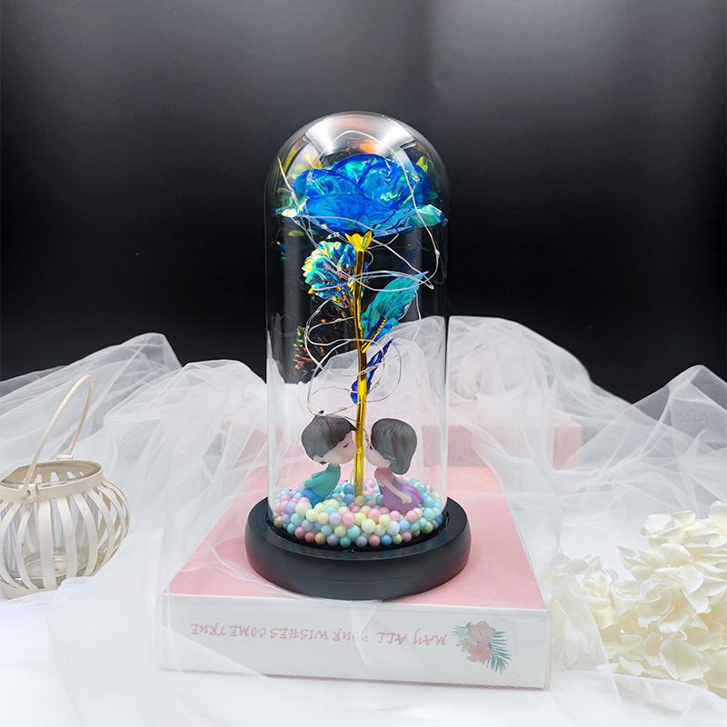 Send girlfriend birthday immortal rose glass cover luminous ornament source immortal flower gift box