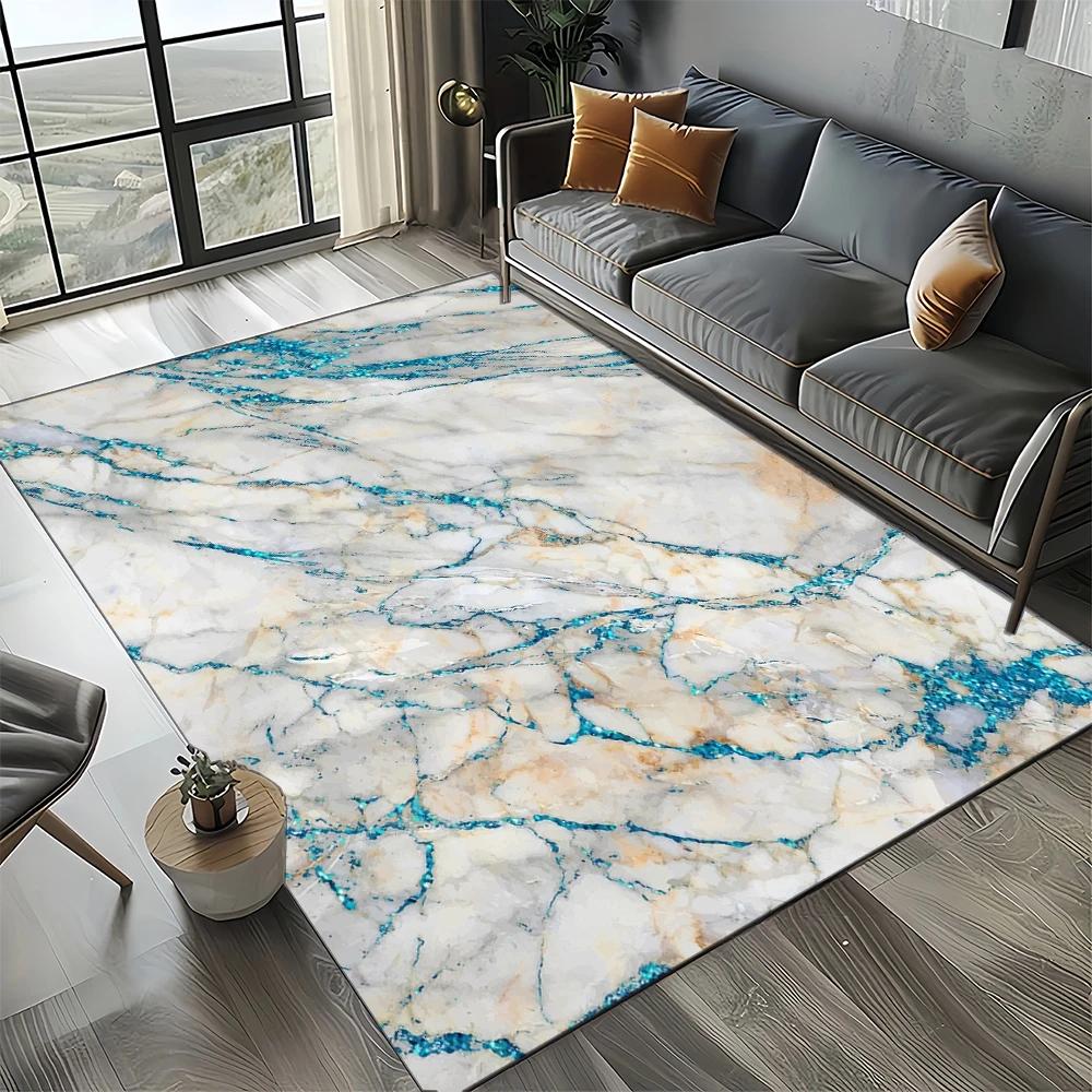 2025 New Style Fashion Marble Black White Gold Stone Carpet Rug for Living Room Bedroom Home Sofa Decoration,Non-slip Floor Mat