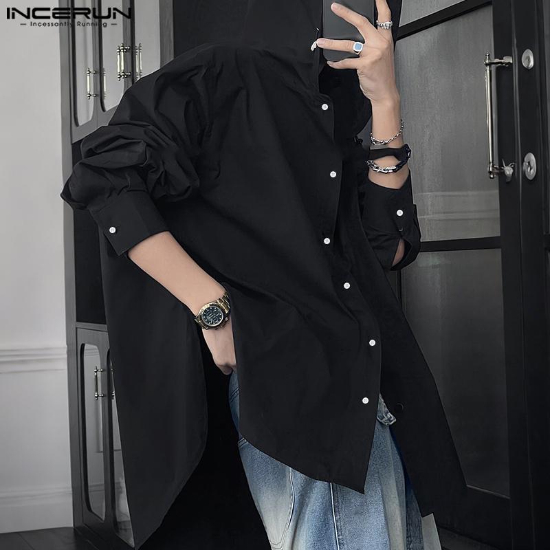INCERUN Oversized Men Long Sleeve Casual Loose Hooded Shirts Tops