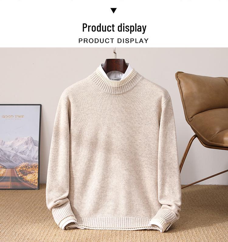 Men's Thickened Wool Sweater, Round Neck, Long Sleeve, Business Casual, Simple, Loose, Versatile Knit Outerwear, Base Layer
