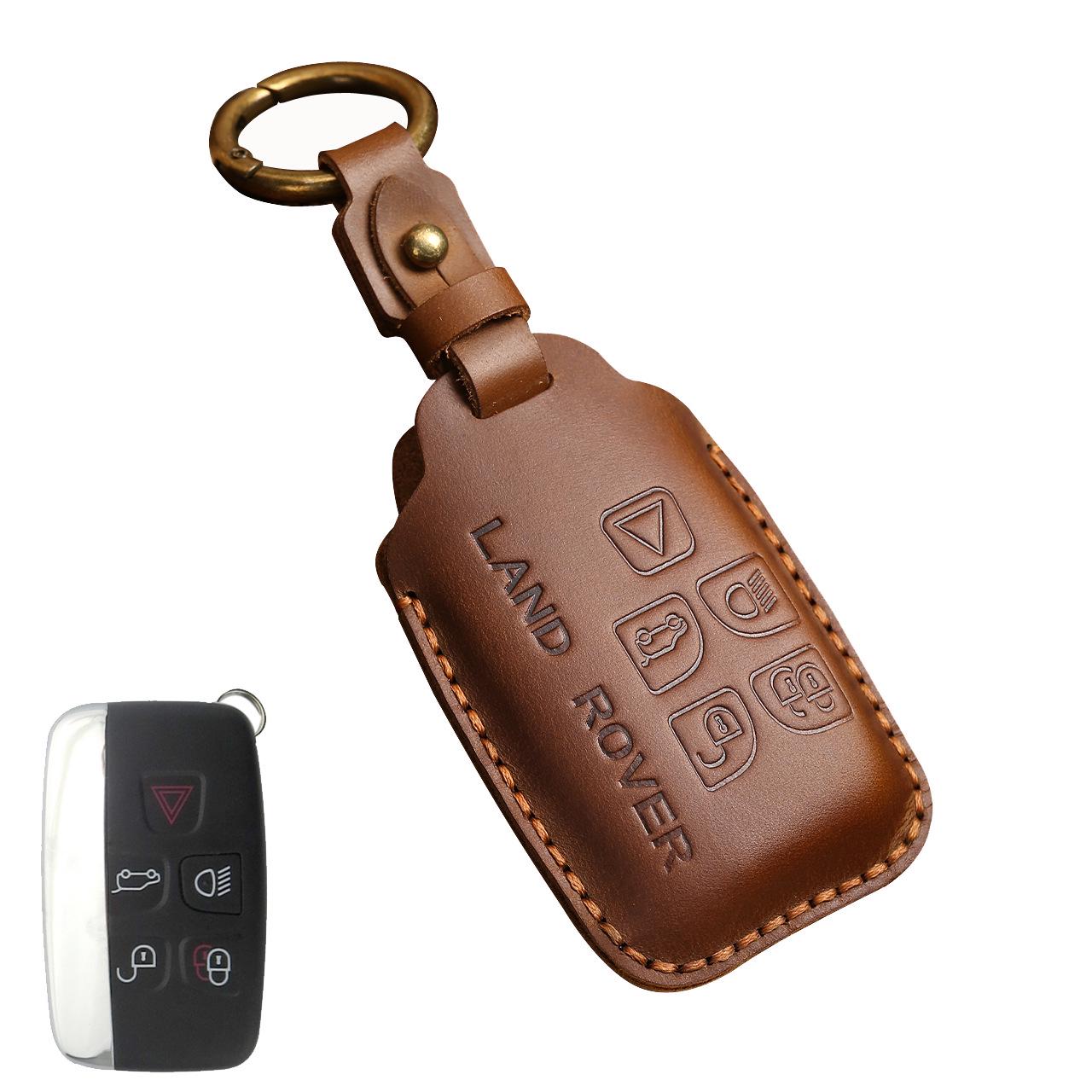 

Genuine Leather Key Case for Land Rover & Jaguar: Fits Evoque, Velar, Range Rover Sport, Discovery 5, Freelander 4. коричневый