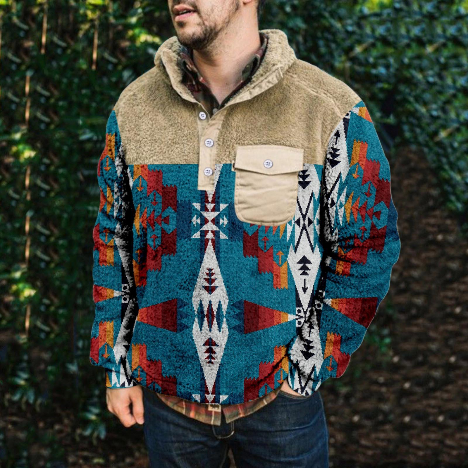 

Мужское плюшевое теплое пальто с принтом, флисовый свитер, повседневное пальто, свитер с карманами, зимнее пальто XL синий