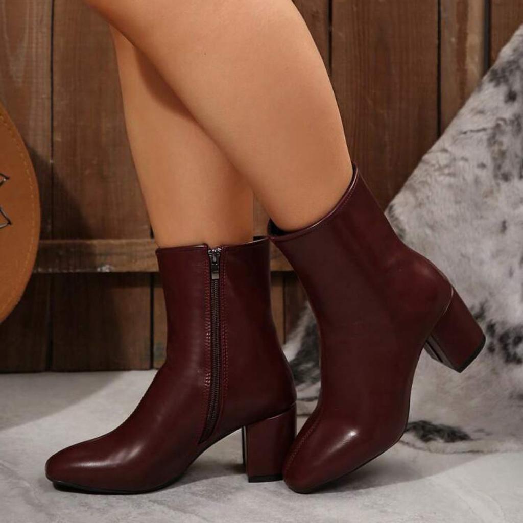Women S Square Toe Side Zip High Heel Ankle Boots