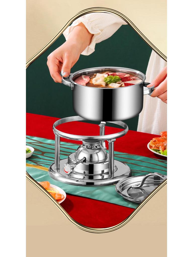 Pentola calda compatta in acciaio inossidabile svizzero: Shabu-Shabu Monoporzione con Fornello Gonfiabile Portatile