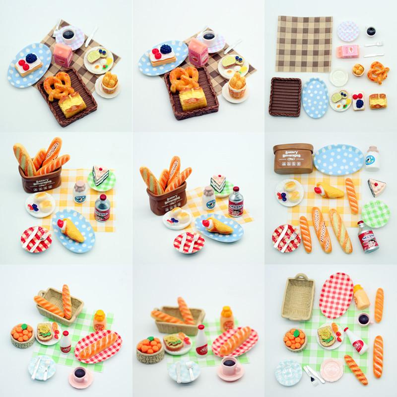 1Set Dollhouse Mini Breakfast Play Dim Sum Bread Jam Plate Model Miniature Kitchen Cooking Baking Model Diy Doll Accessories