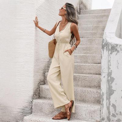 European Retro Sleeveless V-neck Jumpsuit Women 2026