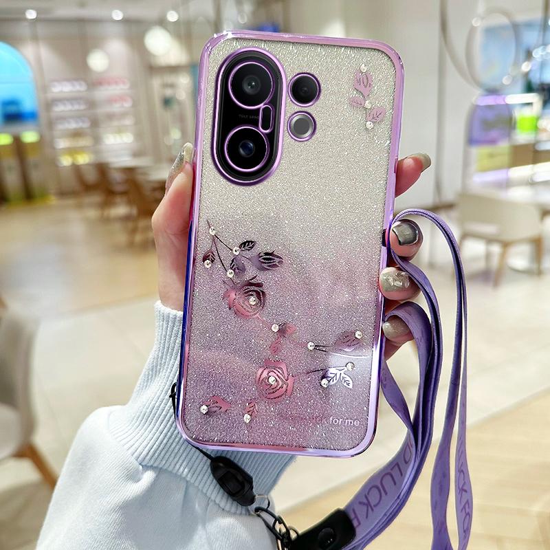 KADEM For Vivo S30 Pro Mini 5G Case Flower Pattern TPU Gradient Phone Cover with Lanyards