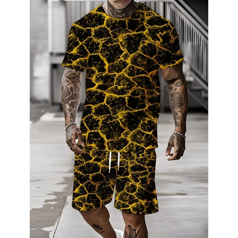 Modisches Lässiges Herrenanzug 3D Lässiger Farbdruck Sommer T-Shirt Shorts Einfach
