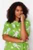 Women's Fashion New Plus Big Size Pajama Set Green Crew Neck Striped Knitted Pajama Set