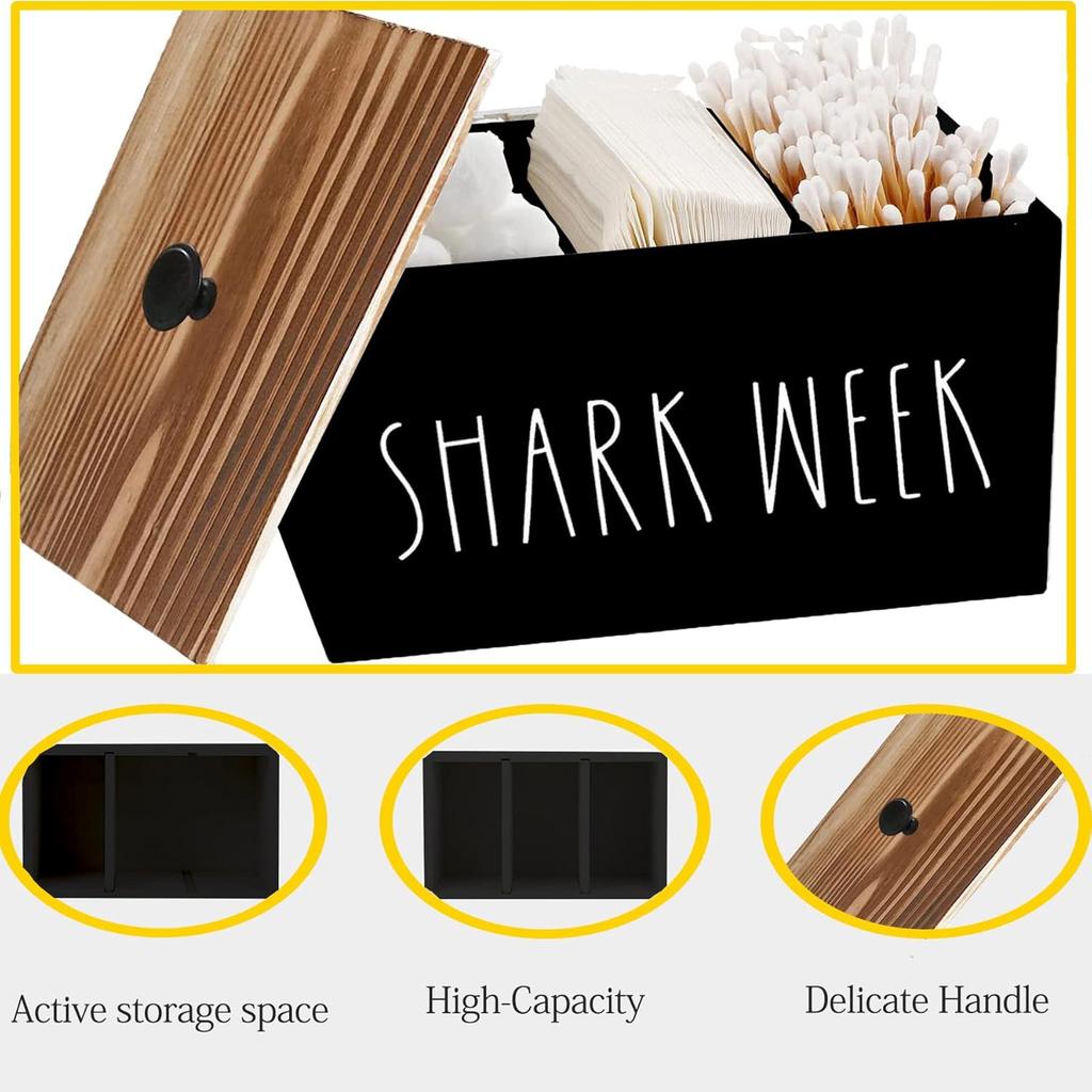 Tampon Holder for Bathroom,Farmhouse Bathroom Organizer,Rustic Wood Bathroom Storage Bin with Lid,Wood Movable Partition Feminine Product Organizer