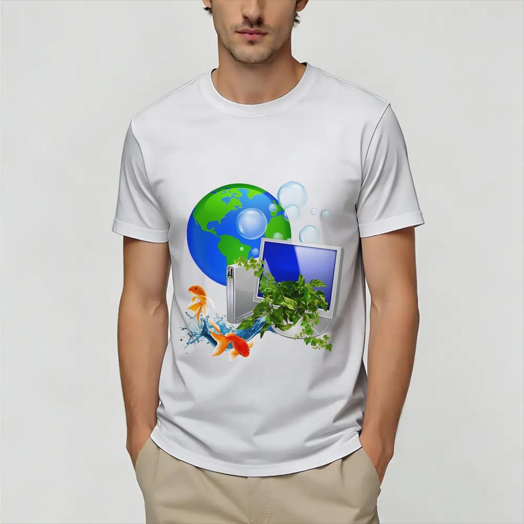 Frutiger Aero World Vaporwave 100 Cotton TShirt For Unisex Summer Vintage T Shirts Crew Neck Leisure Tees Plus Size Printed Tops