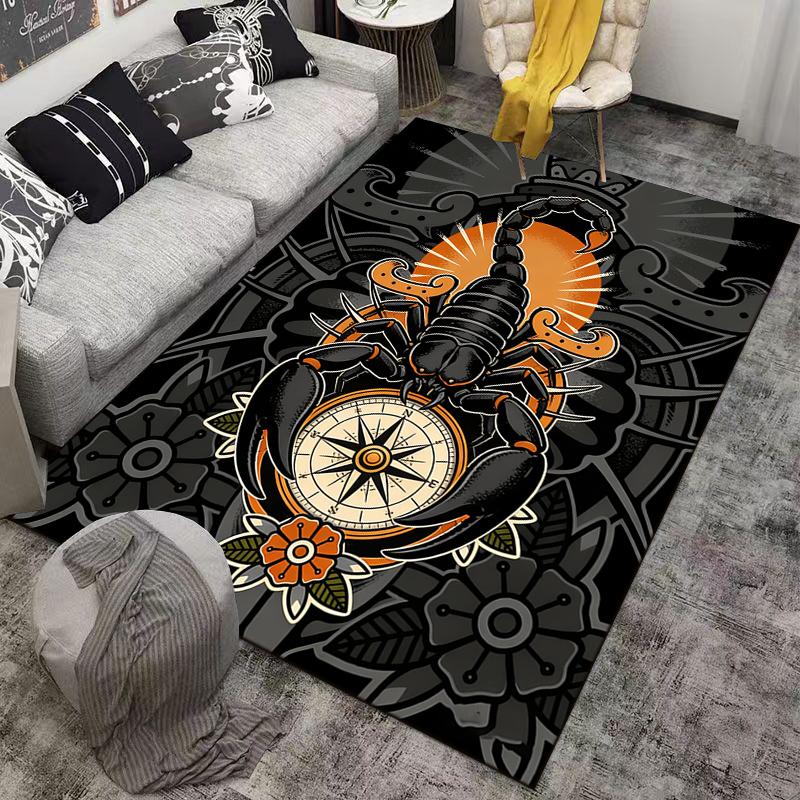 "Scorpion Compass Black Orange Carpet with Floral Gothic Design" Suitable for use as an anti-slip for living room bedroom sofas
