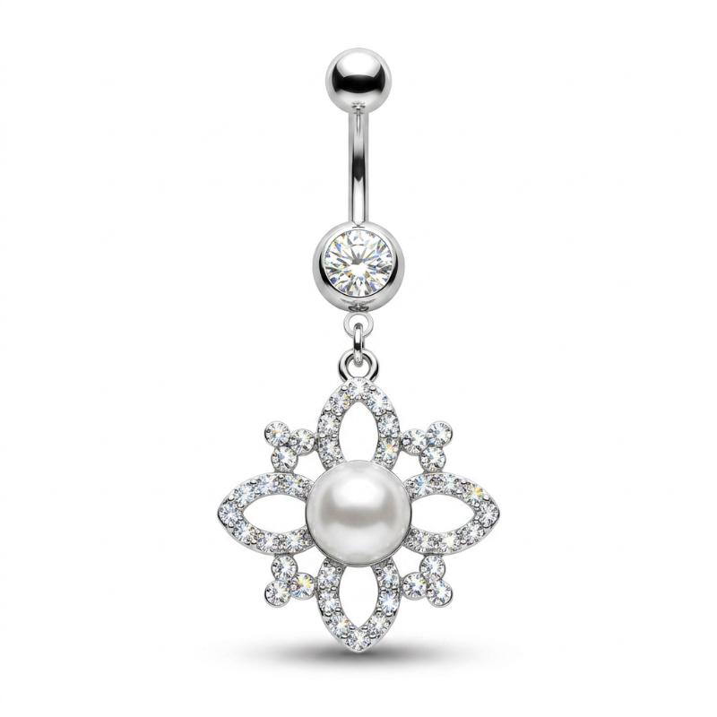 Stainless Steel Dangle Belly Button Rings For Women Shiny Cubic Zirconia Heart Butterfly Flower Navel Piercing Jewelry For Daily