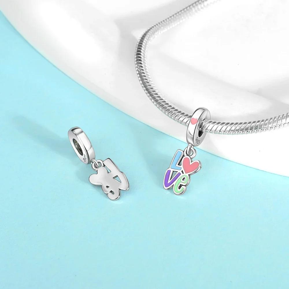 New Silver Colors Love Charms Colorful Dopamine Heart Beads Fit Bracelet DIY Fine Jewelry Gift for Women