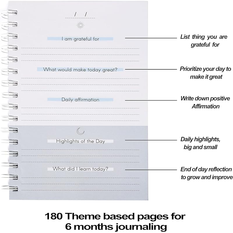 Papboo The Five Minute Gratitude Journal for 6 months, Affirmation Journal, Planner, Happiness,Productivity, Self Care, 5
