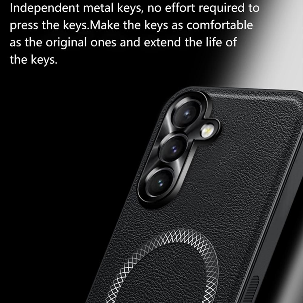 For Samsung Galaxy S24+ Case Compatible with MagSafe PU TPU PC Phone Back Cover with Metal Lens Frame