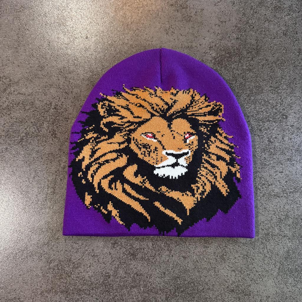 Lion Character Print Beanie With Plush Detailing For Kids And Teens Winter Fashion