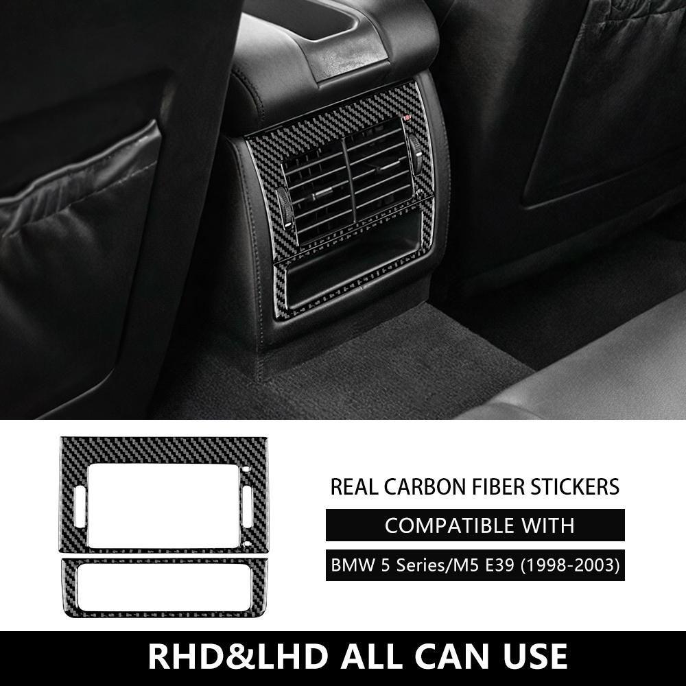 Real Carbon Fiber Car Rear Back Air Outlet Vent Frame Cover For BMW 5 Series E39 M5 1998-2003 Interior Trim Stickers Accessories