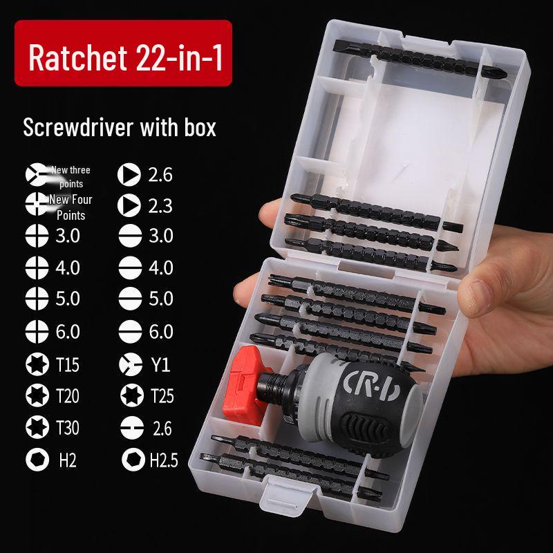 Compact Double-Headed Stubby Ratchet Screwdriver with Phillips & Slotted Bits - Telescopic, Labor-Saving, Forward/Reverse Function