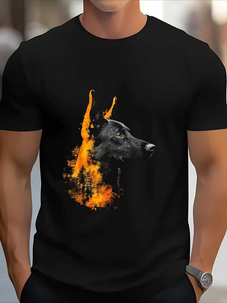 1PC Men's & Unisex Belgian Malinois Dog T-Shirt - Bold Flame Portrait of Belgian Sheepdog - Sof