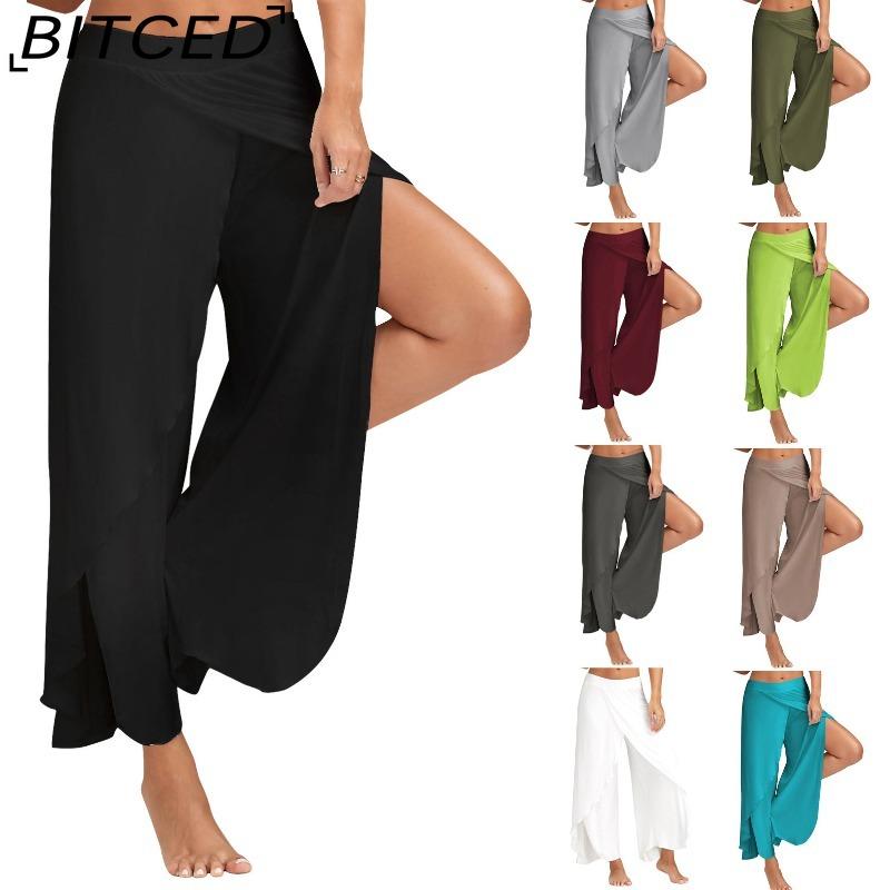 BITCED 10 Farben Damen Palazzo Boho Weitbein Hosen Chiffon Rock Ausgestellt Yoga Hosen Übergröße