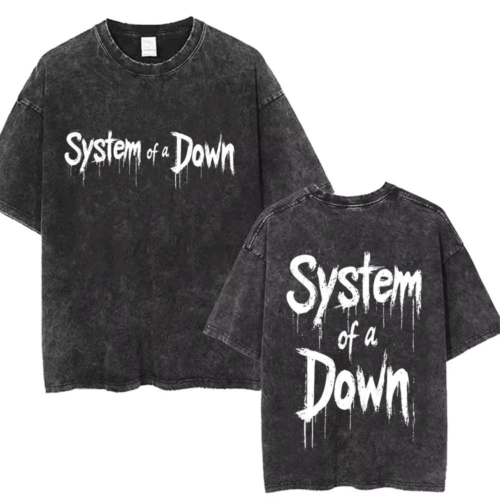 Womens Washed Vintage System of A Down Toxicity Album Graphic T Shirt Women Rock Oversized T-shirt 90s Alternative T Shirts