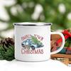 Santa Deer Truck Print Creative Enamel Cups Christmas Party Drink Juice Hot Cococ Cup Mugs Handle Mug Gifts for Family Friends