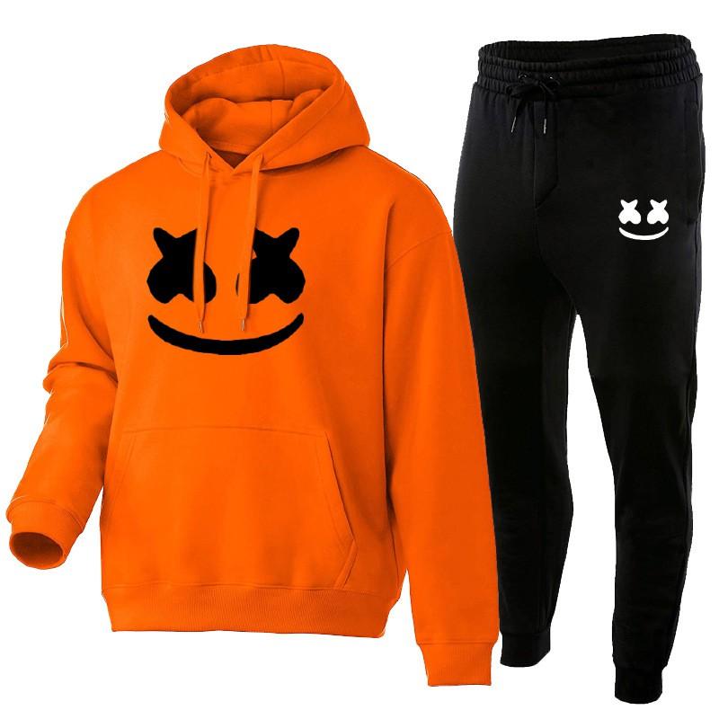 Marshmello Smile Face Hoodie Jogginghosen Set Unisex Oversized Lässig Winter Trainingsanzug