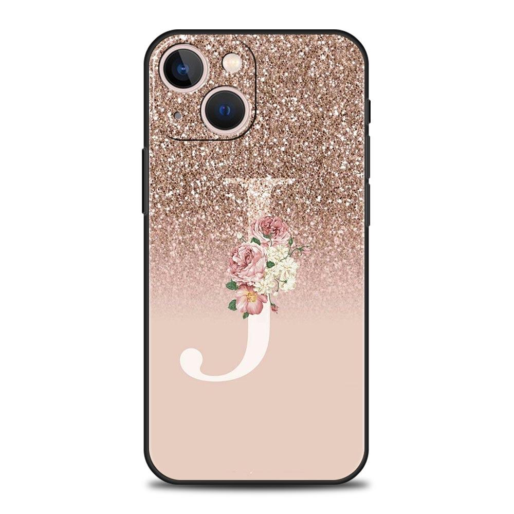 Letter Pink Shiny Phone Case For iPhone 17 16 15 Pro Max 11 12 13 14 7 8 Plus SE 2020 X XR XS Cover Soft Black