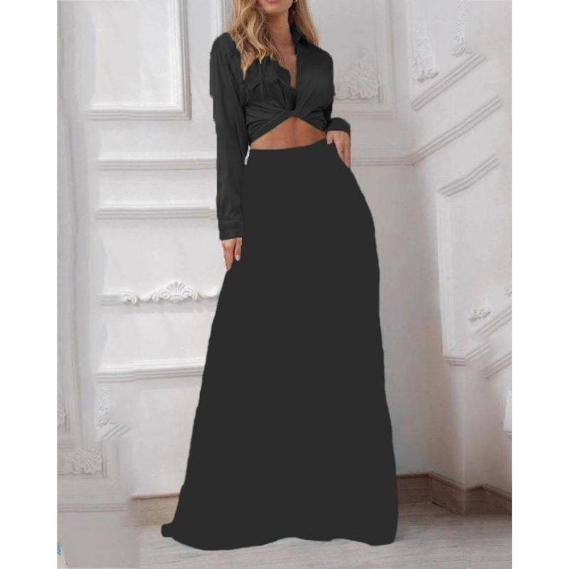 Women's Printed Casual Suit Lapel Sexy Lace-up Shirt. Waist Wide Leg Pants Two-piece Set