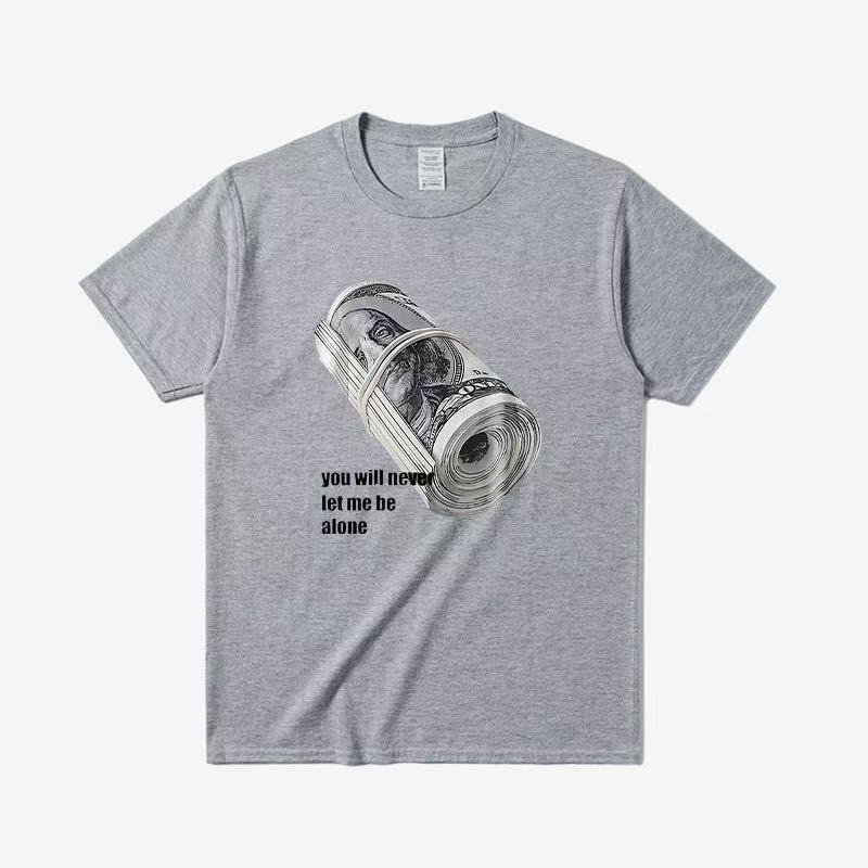 

Banknote Bundled Vintage TShirt Mens and Womens Streetwear HipHop Print Harajuku Summer Pure Cotton Clothing SmallSized M