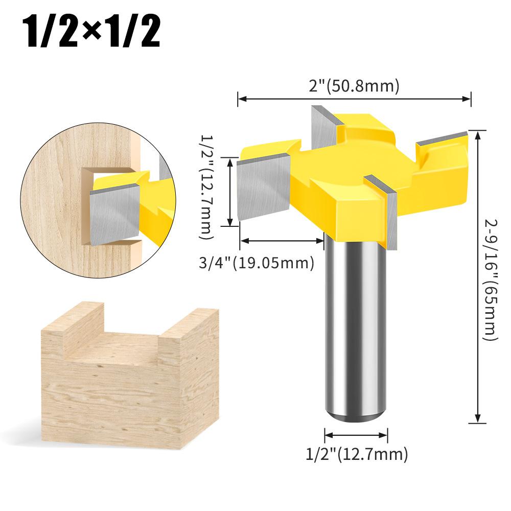 Four-Blade T-Knife Slotting Knife 1/2 Handle 12 Handle Woodworking Milling Cutter Engraving Machine Cutter Head Large Diameter Slotting Knife T-Knife