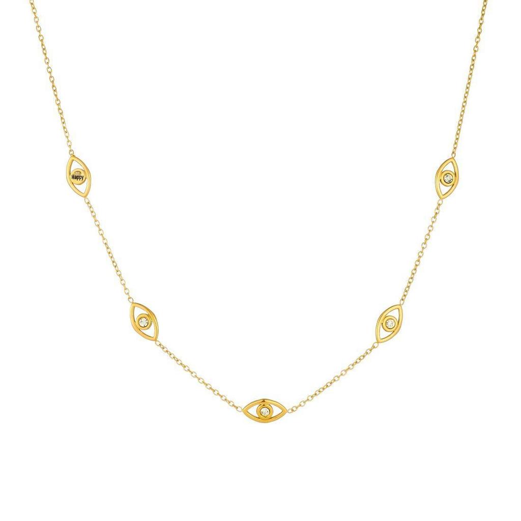 Rhinestone Hollow Gold-Plated Eye Pendant Chain Jewelry Set