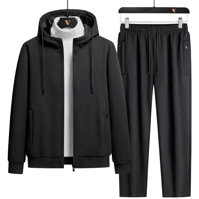 Tuta sportiva da uomo in pile stile coreano con maniche lunghe e pantaloni slim in cotone