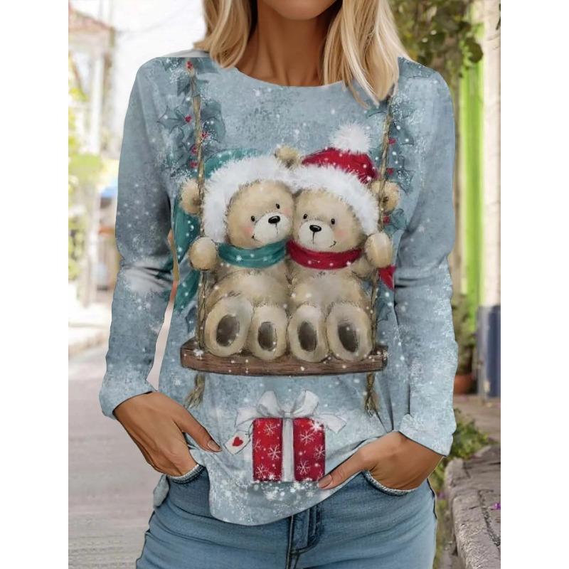 Móda Vánoce Sněhulák Dámské Tričko s dlouhým rukávem 3D vzor Podzimní Santa Claus Dámský Top Harajuku Pulovr Oblečení