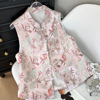 2025 Frühling Weste Stehkragen Pfirsichblüten-Cardigan Retro-Design Jacquard Kurzweste