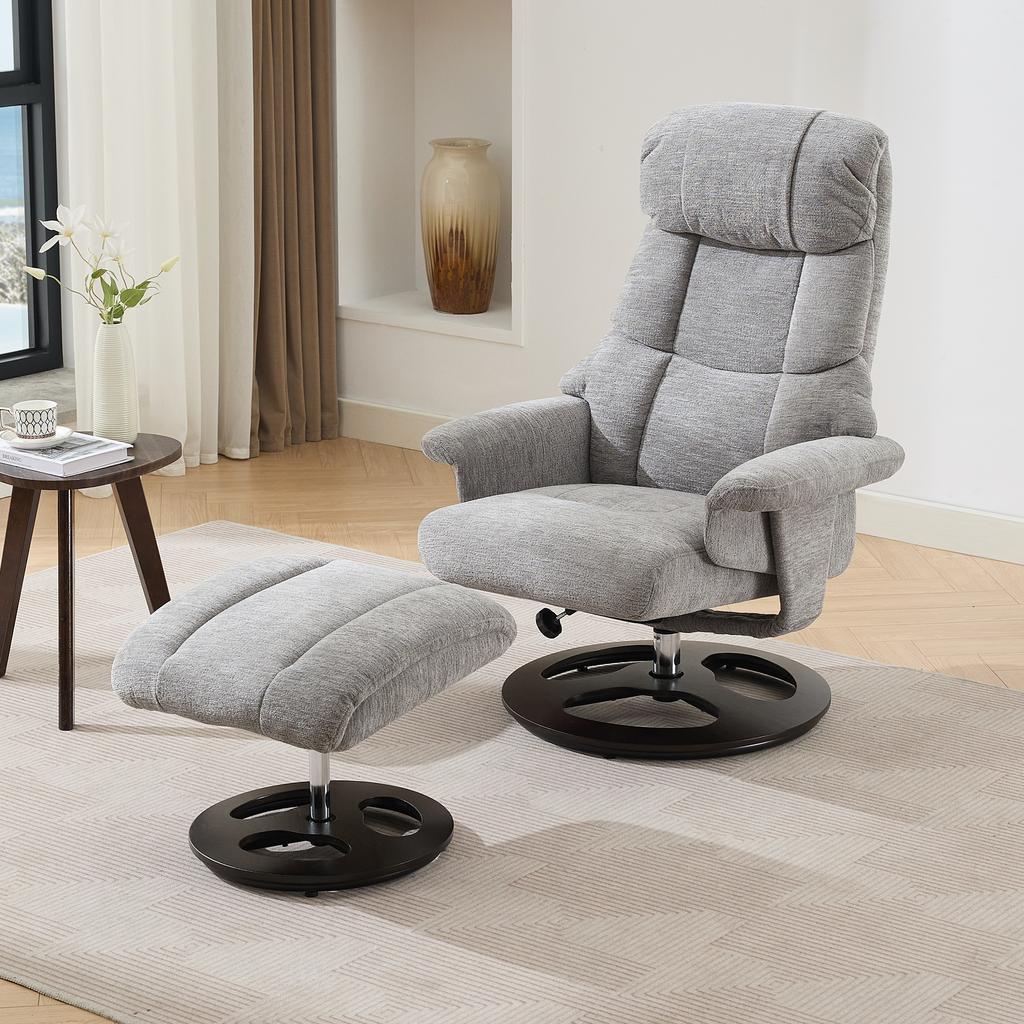 Chenille Liegestuhl Hocker Massage 360° drehbar Schaukel Kippbar - Moderner Elfenbein Akzentstuhl für Wohnzimmer/Schlafzimmer