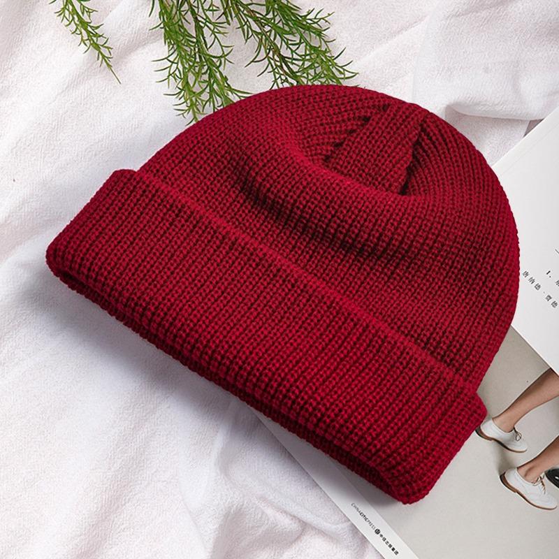 Autumn and winter versatile knitted melon fur hat solid color knitted hat warm damp wool hat