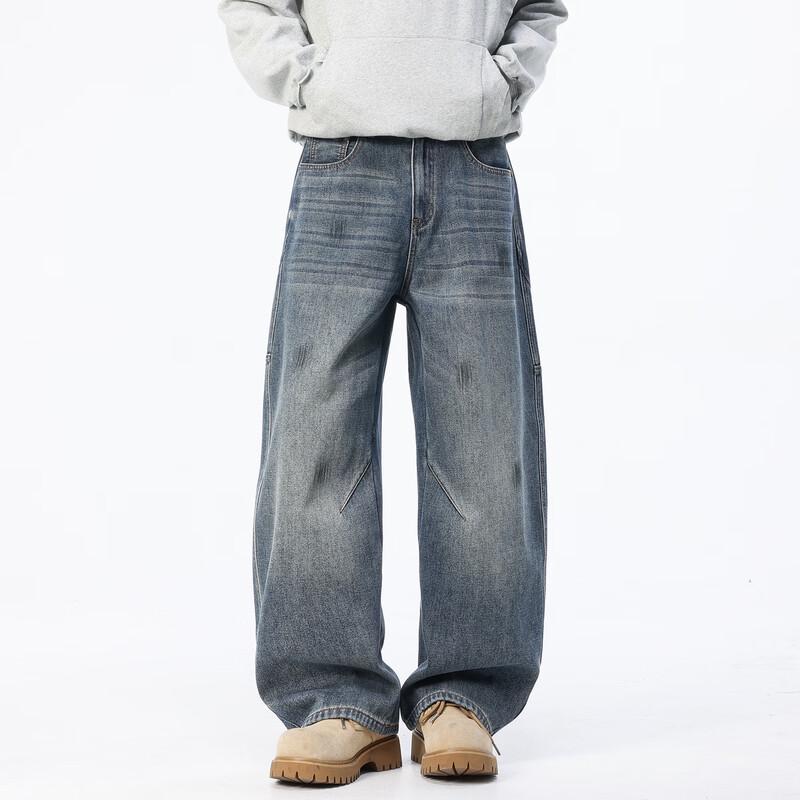 TonLion Men's Fleece-Lined Loose Fit Curved Jeans