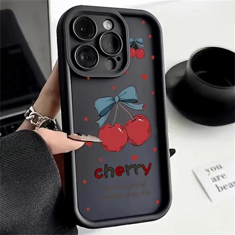 Phone Case For Motorola Moto Edge 50 Pro Fusion 40 NEO G84 G35 G85 5G G22 G32 G52 G30 G60 Cover Cherry Fruit Bow Silicone Funda
