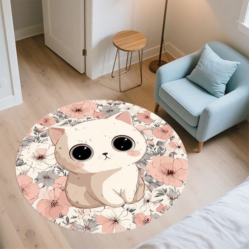 Cute Cats Pattern Round rug,Carpet Rug for Living Room Bedroom Playroom ,Non-slip Floor Mat,Holiday Gifts and Birthday Gifts.